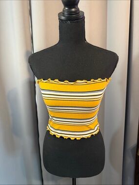 Ambiance Yellow & White Striped Strapless Ribbed Tube Top